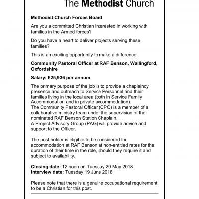 180509 RAF Benson Community Pastoral Officer Advert